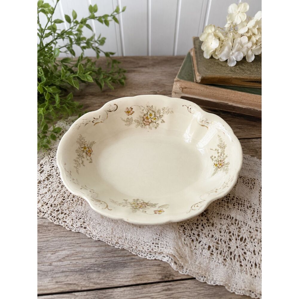 Antique KT&K Knowles Taylor & Knowles Floral Bowl Semi-Vitreous Porcelain 9"
